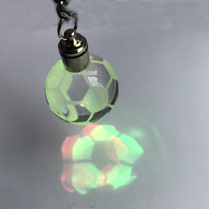 Wholesale fancy football sphere keyring flashlight  led crystal soccer ball keychain for fan gift