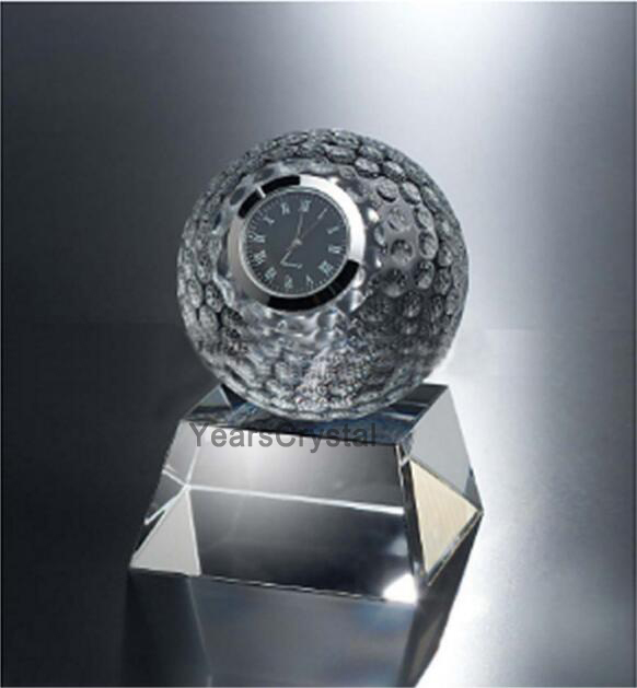 Hotsale custom Glass golf clock Awards glass crystal golf ball clock