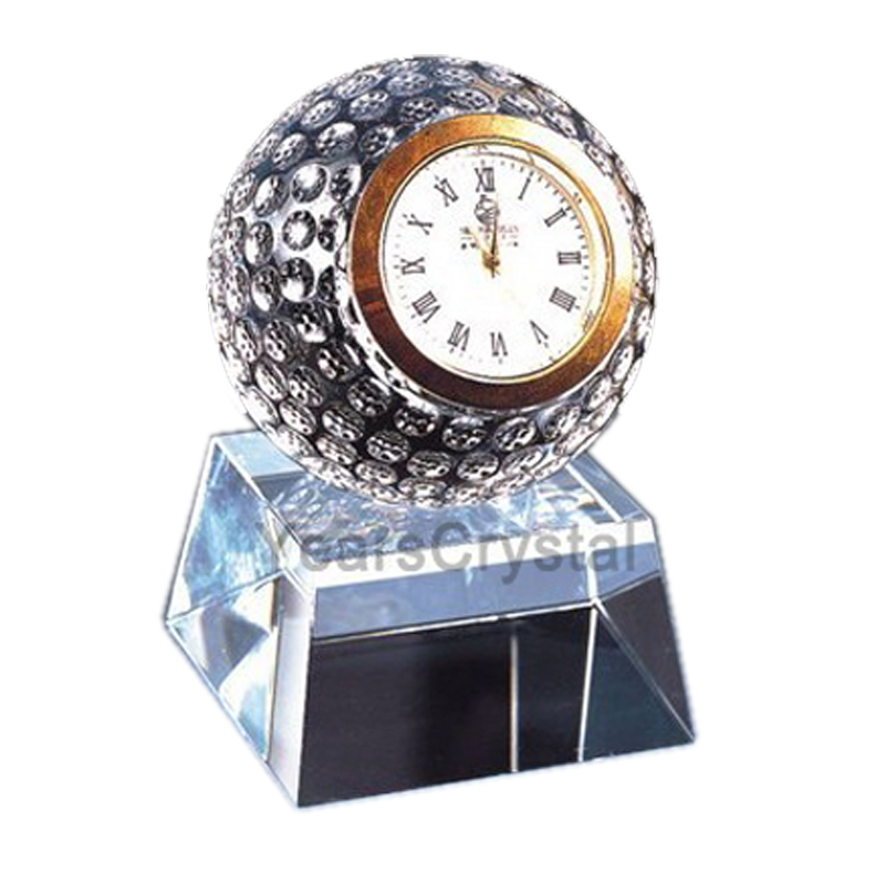 Hotsale custom Glass golf clock Awards glass crystal golf ball clock