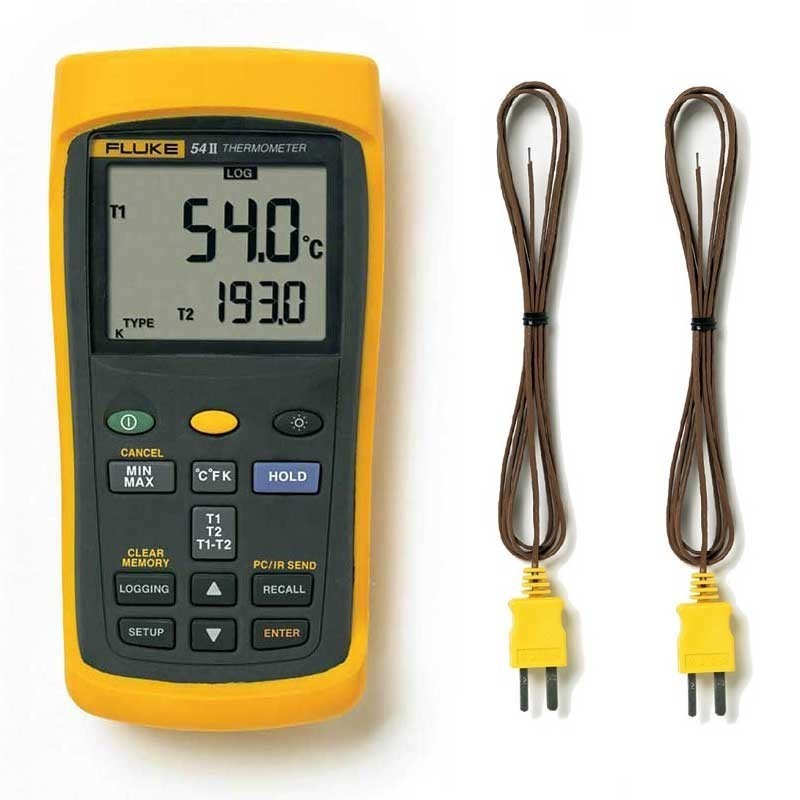 1 year warranty Fluke 54-2B Splash dust resistant case compensation of thermocouple errors digital thermometer