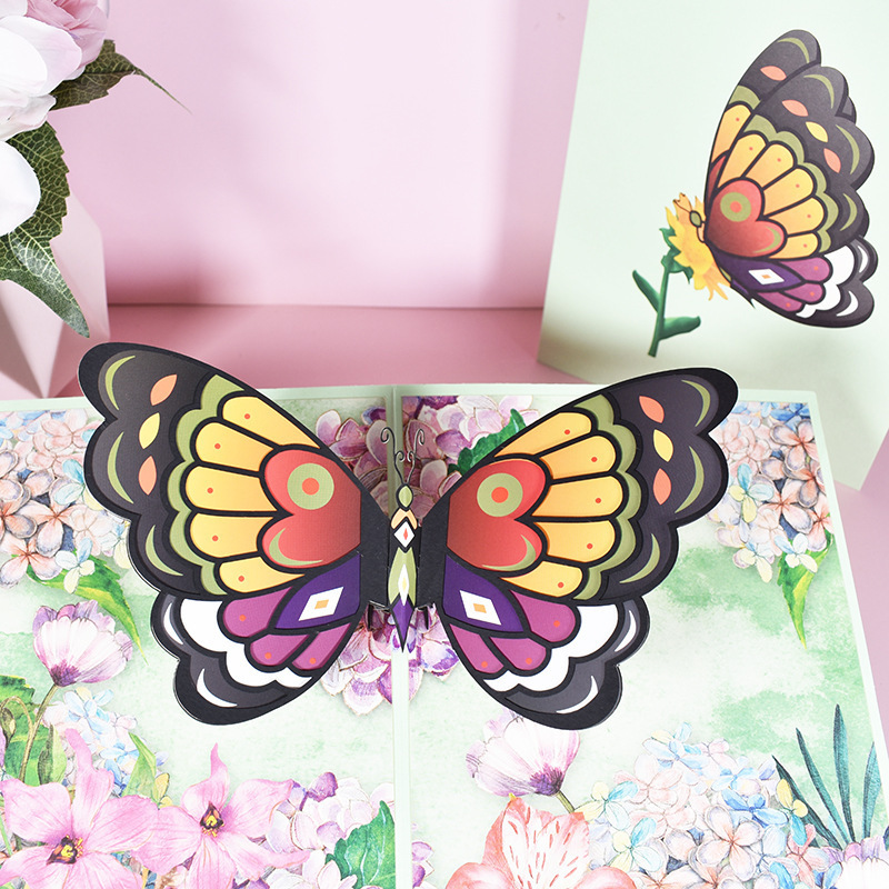 Bulk sale colorful printing Butterfly 3D greeting card Luxury Laser Cutting pop up cards