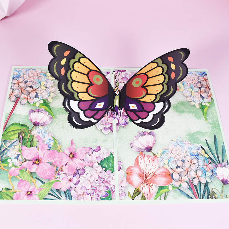 Bulk sale colorful printing Butterfly 3D greeting card Luxury Laser Cutting pop up cards