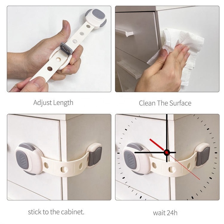 3 Pcs Baby Proof Cabinet Latches Adjustable No Drilling Child Straps Baby Drawer Locks for Baby Safety