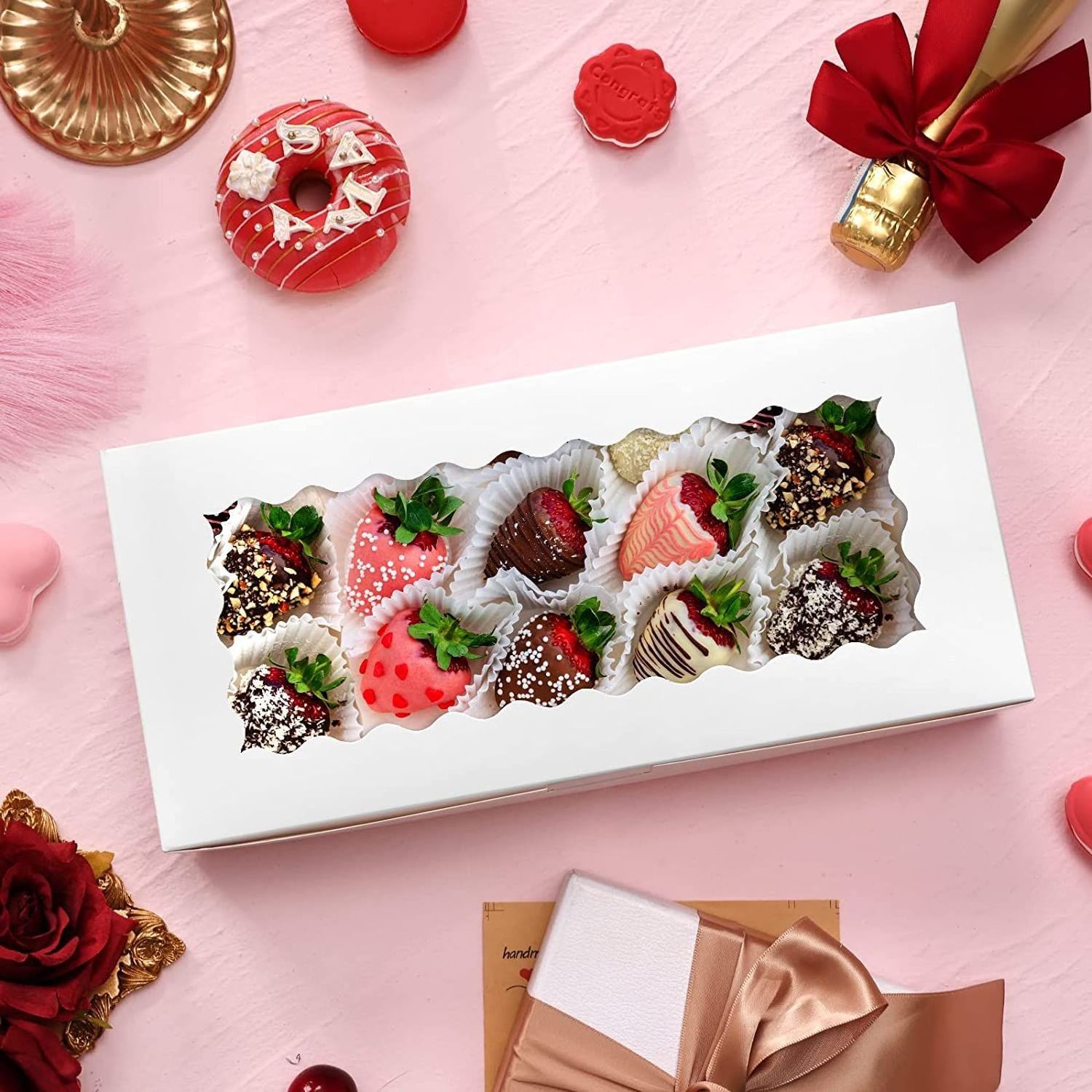 Transparent Window Flower Bento Truffle Bar Candy Display Packaging Chocolate Covered Strawberry cheese cake bakery Box