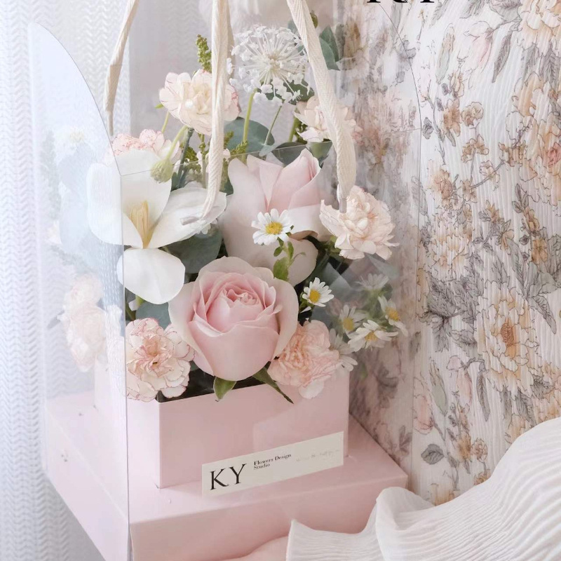 Wholesale  PVC Flower Packaging Gift Tote Bag Transparent Bouquet Flower Arrangement Box