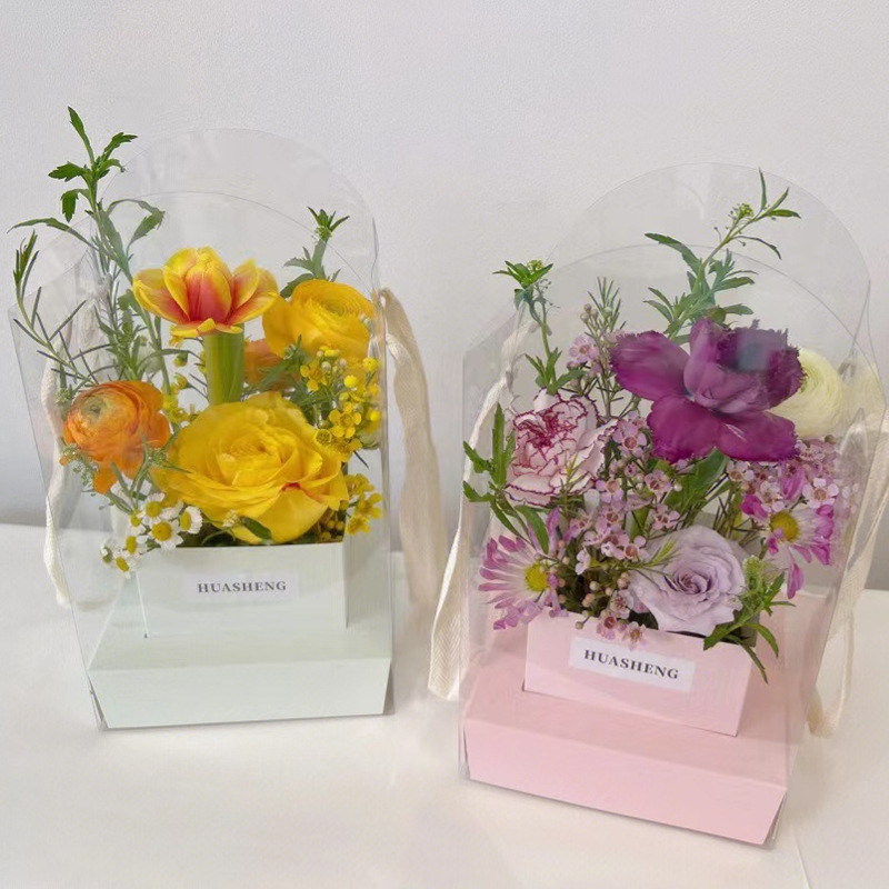 Wholesale  PVC Flower Packaging Gift Tote Bag Transparent Bouquet Flower Arrangement Box