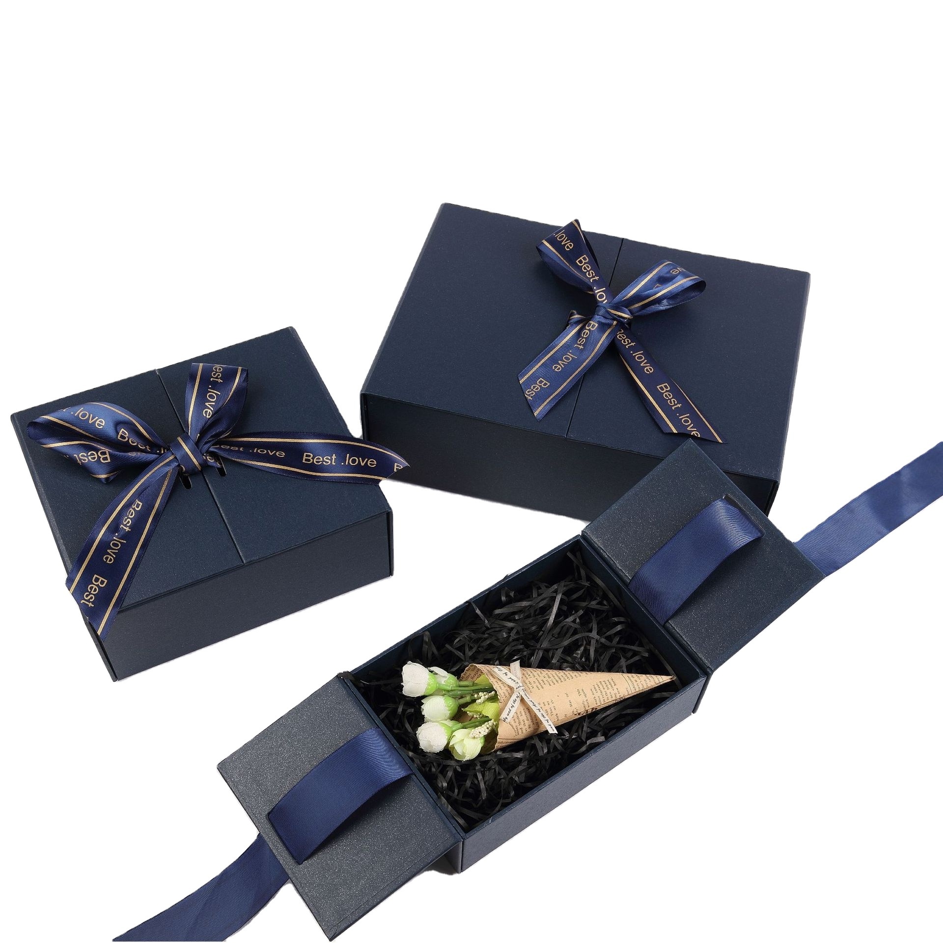 Wholesale double door open cosmetics  gift packaging box cardboard fancy favor wedding door gift box with ribbon