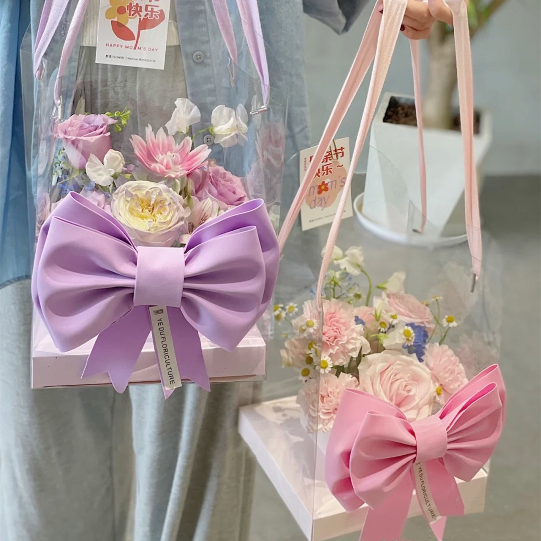 Wholesale  PVC Flower Packaging Gift Tote Bag Transparent Bouquet Flower Arrangement Box