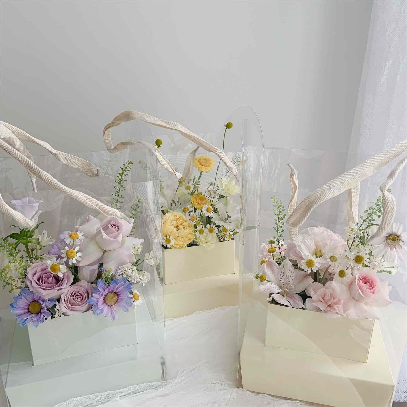 Wholesale  PVC Flower Packaging Gift Tote Bag Transparent Bouquet Flower Arrangement Box