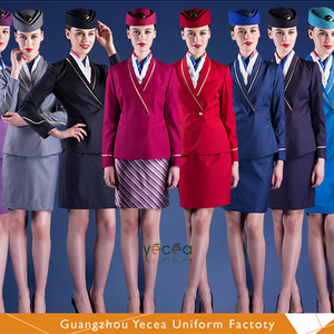 [Wholesale&Customized logo] HOT Short skirt Beauty Anti-wrinkle Sexy Stewardess Suit Airline Uniform