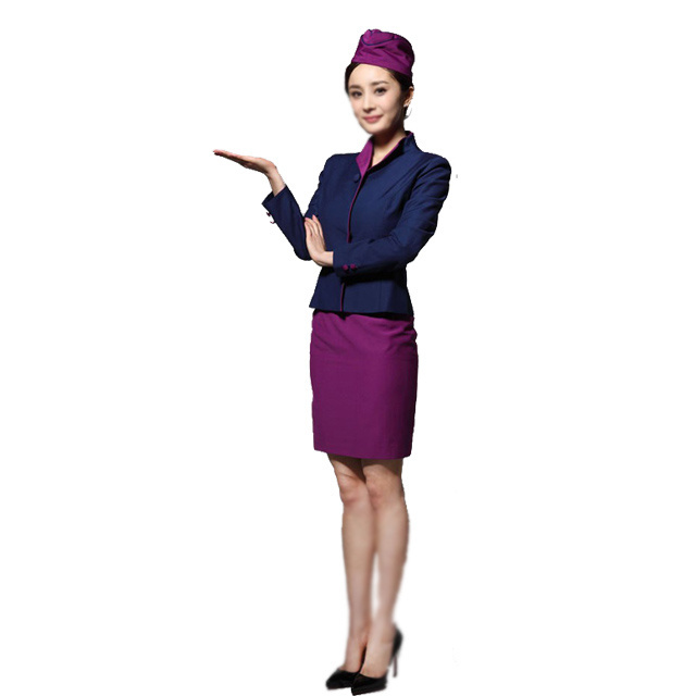 latest Long Sleeves Beauty  Sexy Airline Stewardess Uniform Wholesale&Customized logo