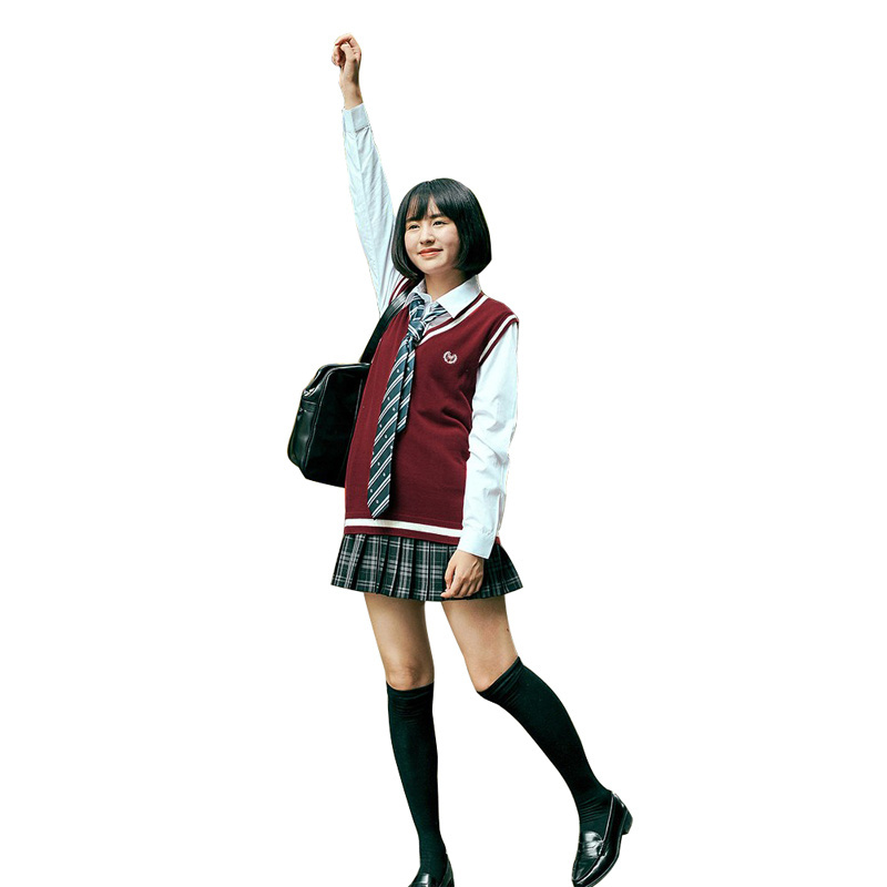 High quality Japanese Retro Sexy Style Vest Sweater Middle High School uniform girls short skirt wholesale &Custom Logo