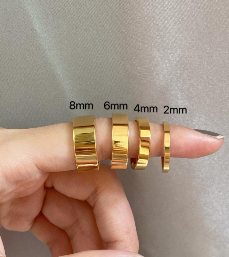 Minimalist Engraved Plain Band Rings 18K Gold Plated Stainless Steel Non Tarnish Thick Cigar Stacking Ring