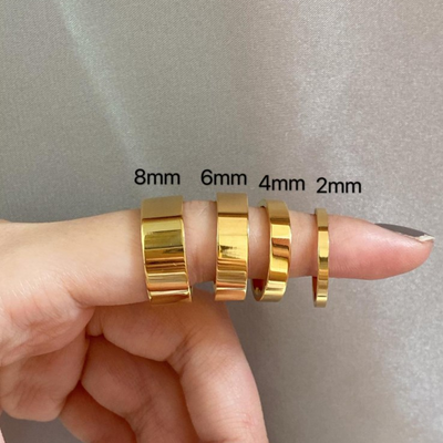 Minimalist Engraved Plain Band Rings 18K Gold Plated Stainless Steel Non Tarnish Thick Cigar Stacking Ring