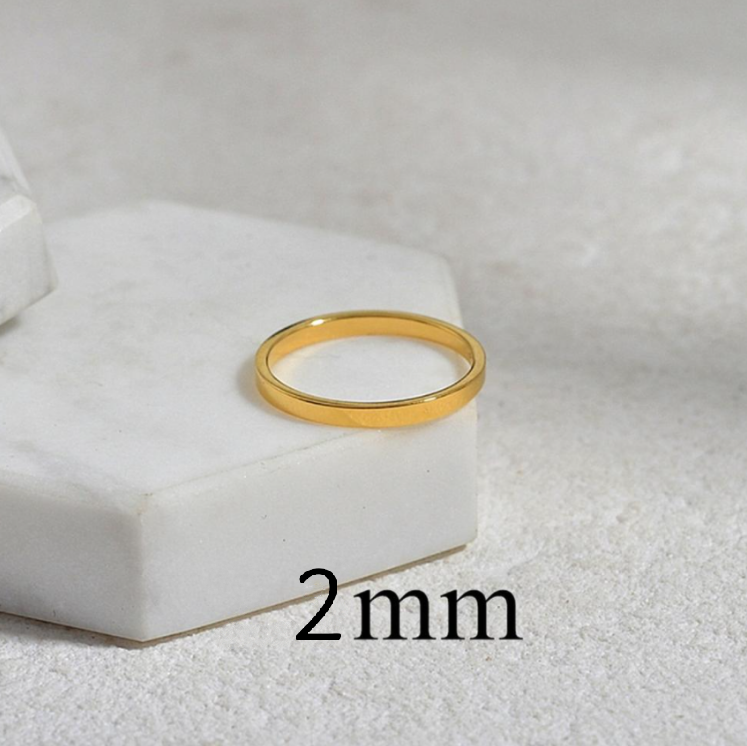 Minimalist Engraved Plain Band Rings 18K Gold Plated Stainless Steel Non Tarnish Thick Cigar Stacking Ring