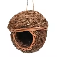 WILDMX canary chickadee outdoors hanging hand woven rattan grass wooden humming hummingbird bird nest house birdhouse swing