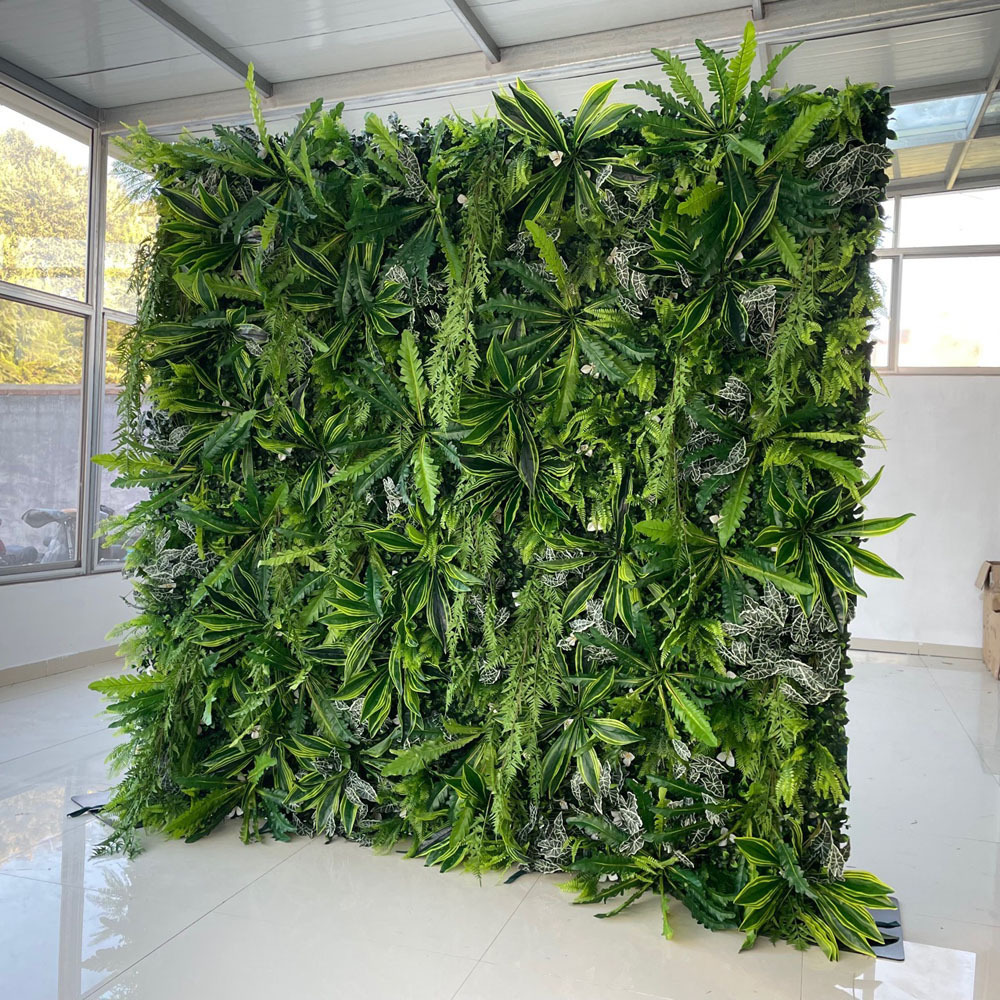 3D Simulation Grass Panel Artificial Greenery Jungle Plant Flower Wall Backdrop Decoration For Wedding Event