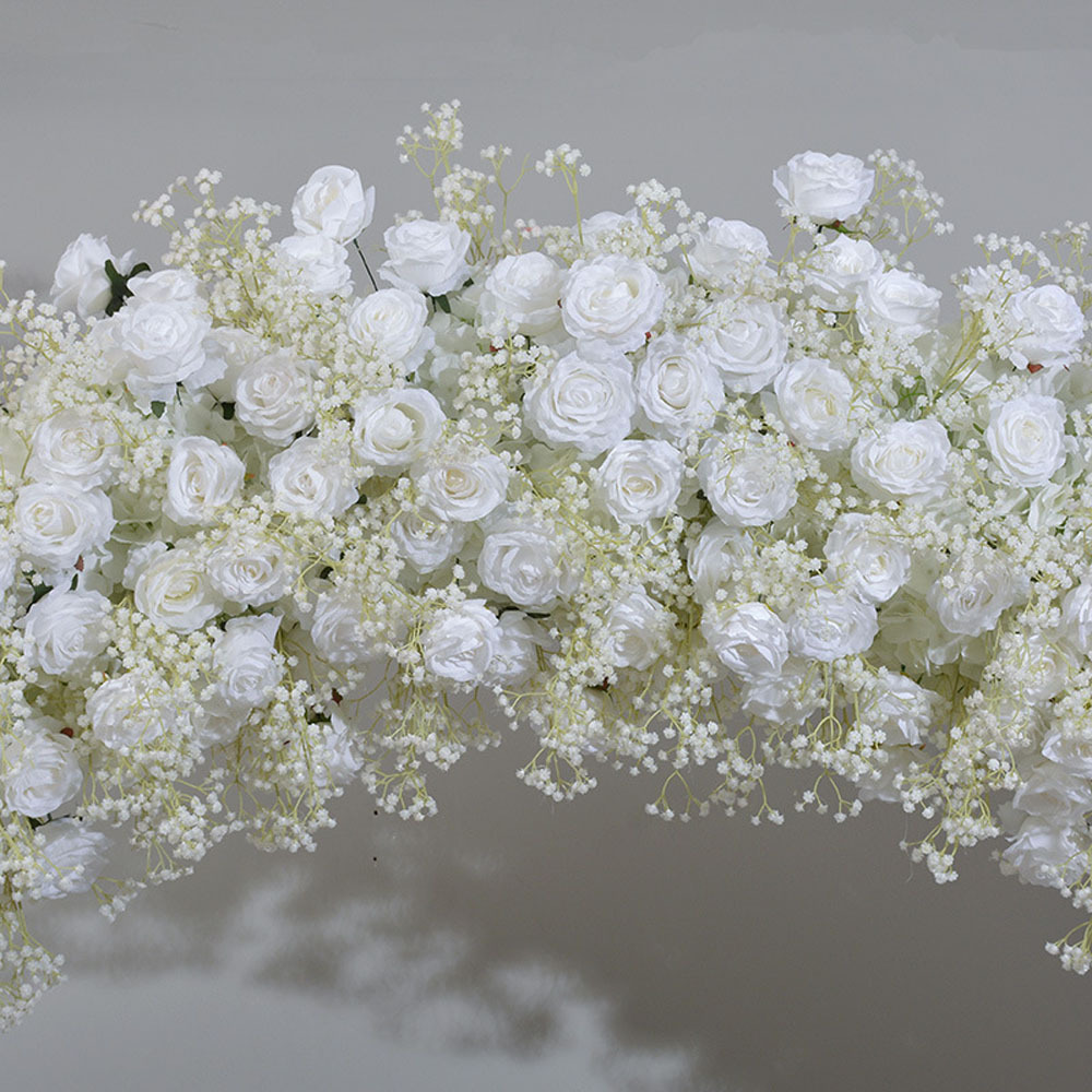 2.4m Artificial Silk Flower Arch White Floral Backdrop Stand White Rose Arches Wedding Background Decoration