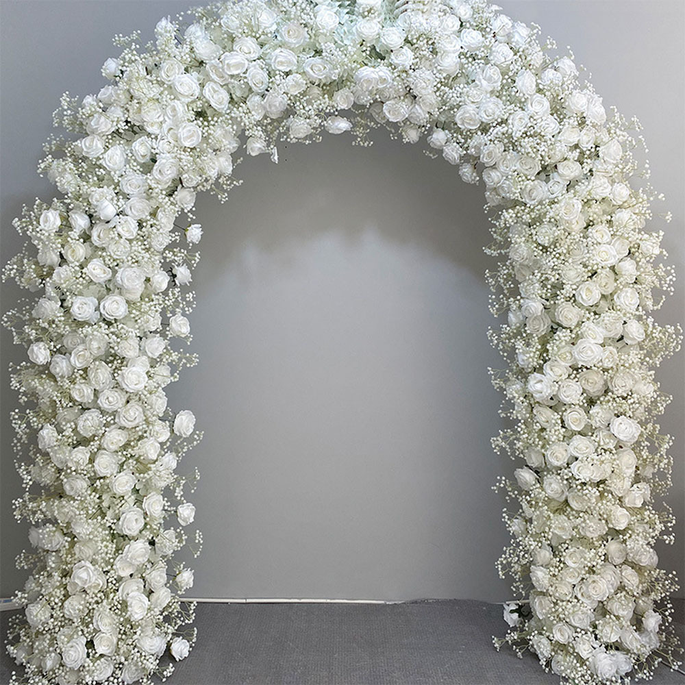 2.4m Artificial Silk Flower Arch White Floral Backdrop Stand White Rose Arches Wedding Background Decoration