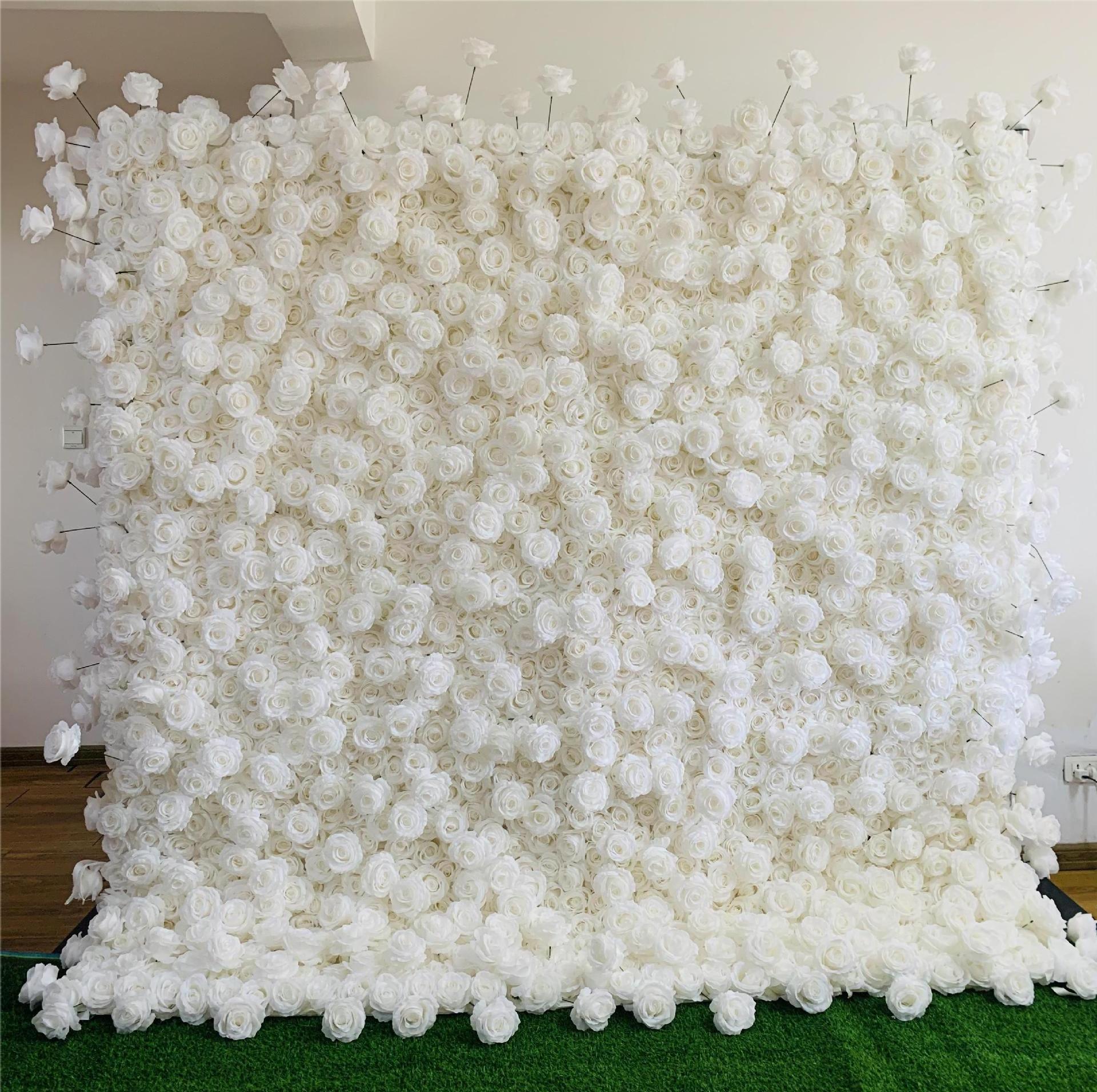 Party Event Store Rental 3d Floral Backdrop White Silk Rose Flower Wall Panel Artificial Flower Wall For Home Wedding Wall Decor