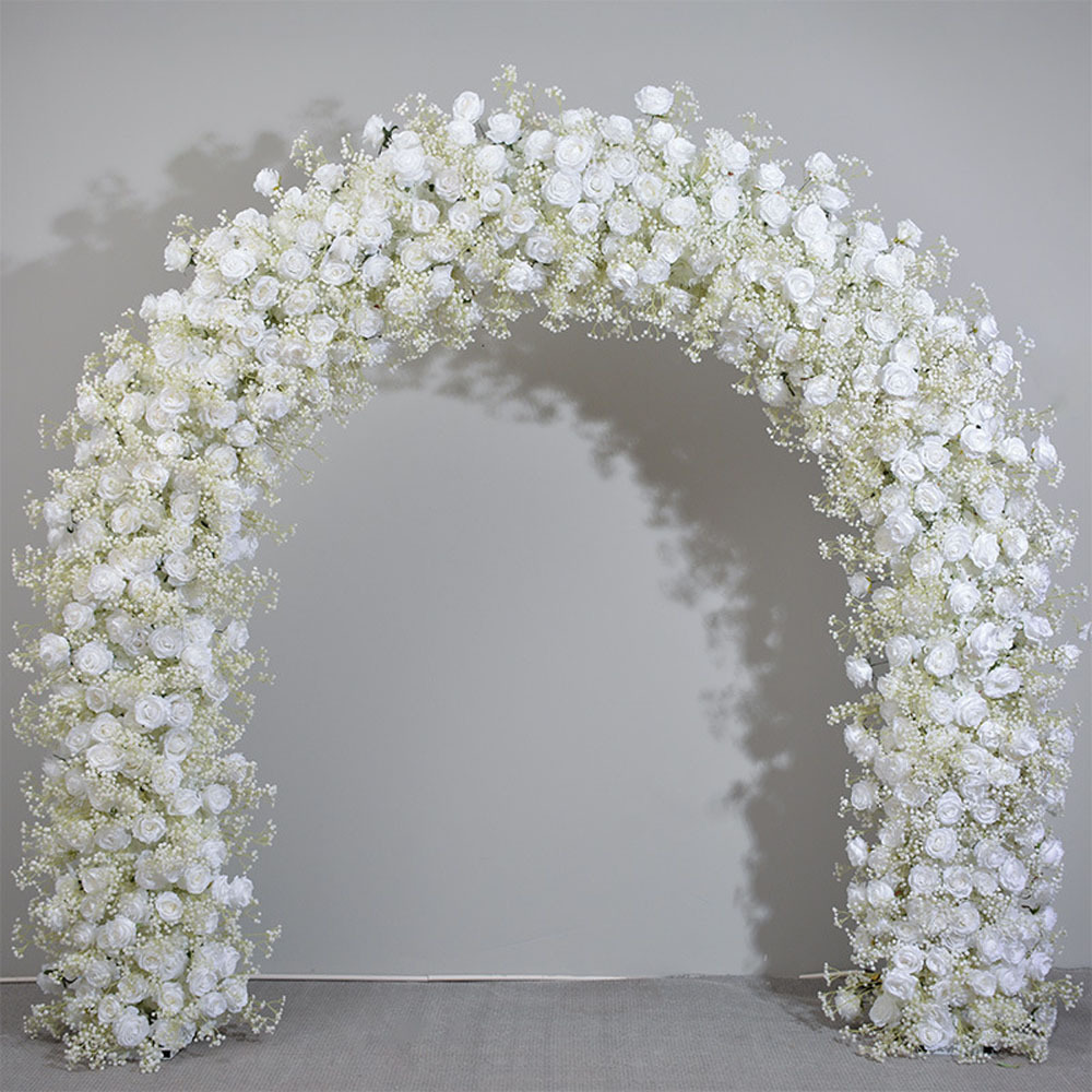 2.4m Artificial Silk Flower Arch White Floral Backdrop Stand White Rose Arches Wedding Background Decoration