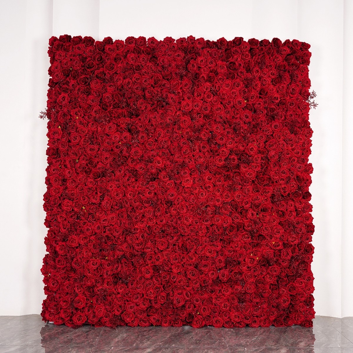 Custom Red Roll Up Cloth Flower Wall Artificial Silk Rose Flower Panel Backdrop Flower Wall Wedding Decoration