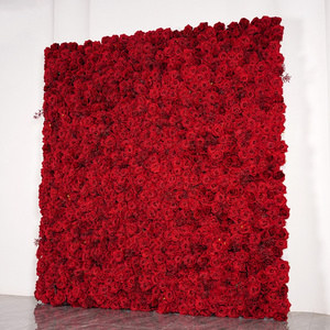 Custom Red Roll Up Cloth Flower Wall Artificial Silk Rose Flower Panel Backdrop Flower Wall Wedding Decoration