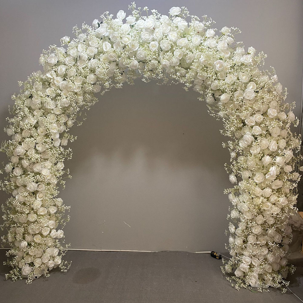 2.4m Artificial Silk Flower Arch White Floral Backdrop Stand White Rose Arches Wedding Background Decoration