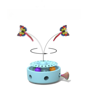 Ifurffy Four In One Funny Pet Turntable Toy with Colorful Ball Crazy Brush Interactive Teaser Cat Toys with Movable Butterfly