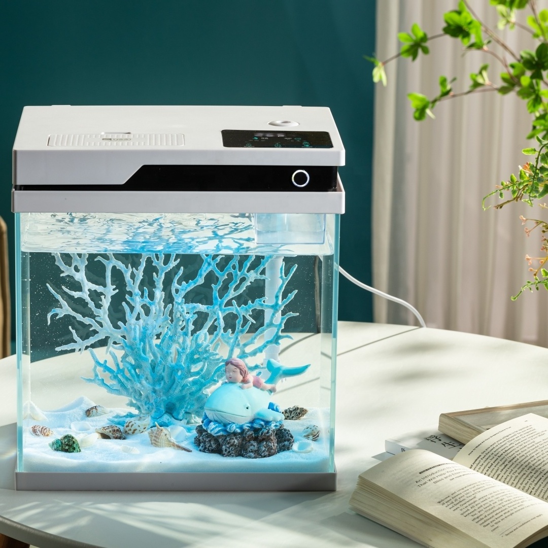 Yee Automatic Feeding smart Fish Tank Intelligent Humidification Small Glass smart Aquarium Fish Tank with Filter and LED Light