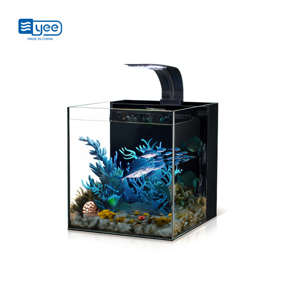 Yee Ultra Clear Glass Aquarium Desktop Ecological Aquatic Plant Tank Mini Betta Fish Tank With Reef Led Aquarium Light