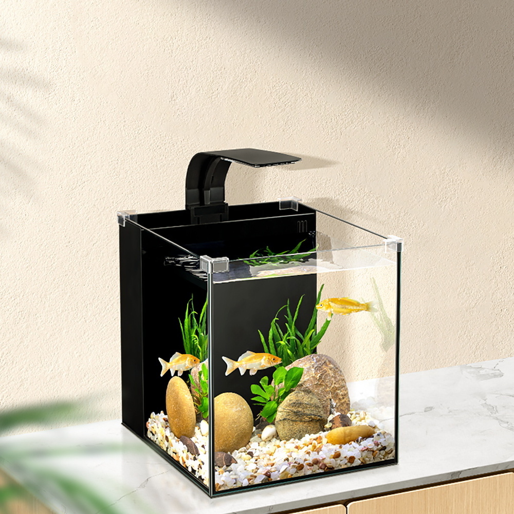 Yee Ultra Clear Glass Aquarium Desktop Ecological Aquatic Plant Tank Mini Betta Fish Tank With Reef Led Aquarium Light