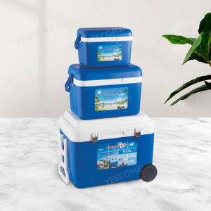 YJM9014-3 Capacity 8-20-50L Discount Promotional Style  Cooler Box 3 Piece Handle and Wheel Design PP Plastic Cooler Box Ice