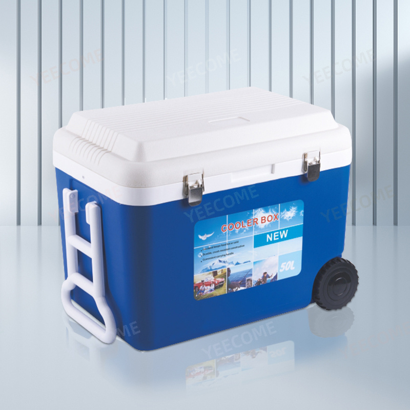 YJM9014-3 Capacity 8-20-50L Discount Promotional Style  Cooler Box 3 Piece Handle and Wheel Design PP Plastic Cooler Box Ice