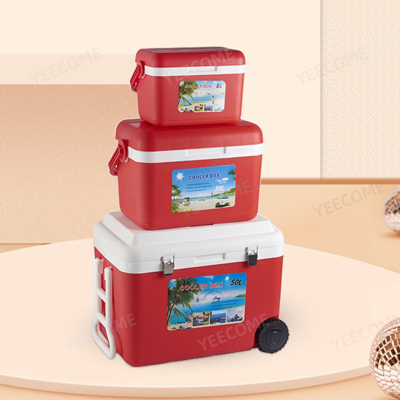 YJM9014-3 Capacity 8-20-50L Discount Promotional Style  Cooler Box 3 Piece Handle and Wheel Design PP Plastic Cooler Box Ice