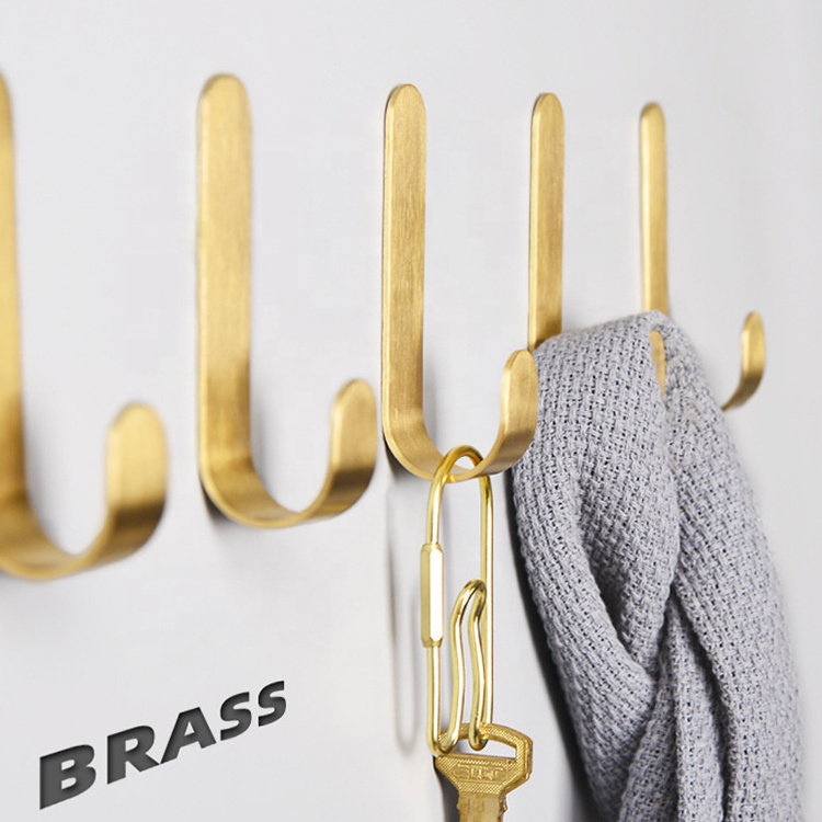 Wall Mount Hook Kitchen Modern Brass Decorative J Self Adhesive Bathroom Clothes Display Towel Metal Door Hanger Coat Wall Hooks