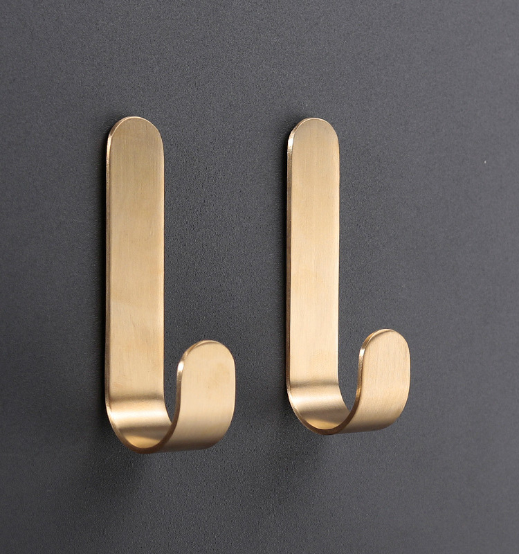 Wall Mount Hook Kitchen Modern Brass Decorative J Self Adhesive Bathroom Clothes Display Towel Metal Door Hanger Coat Wall Hooks