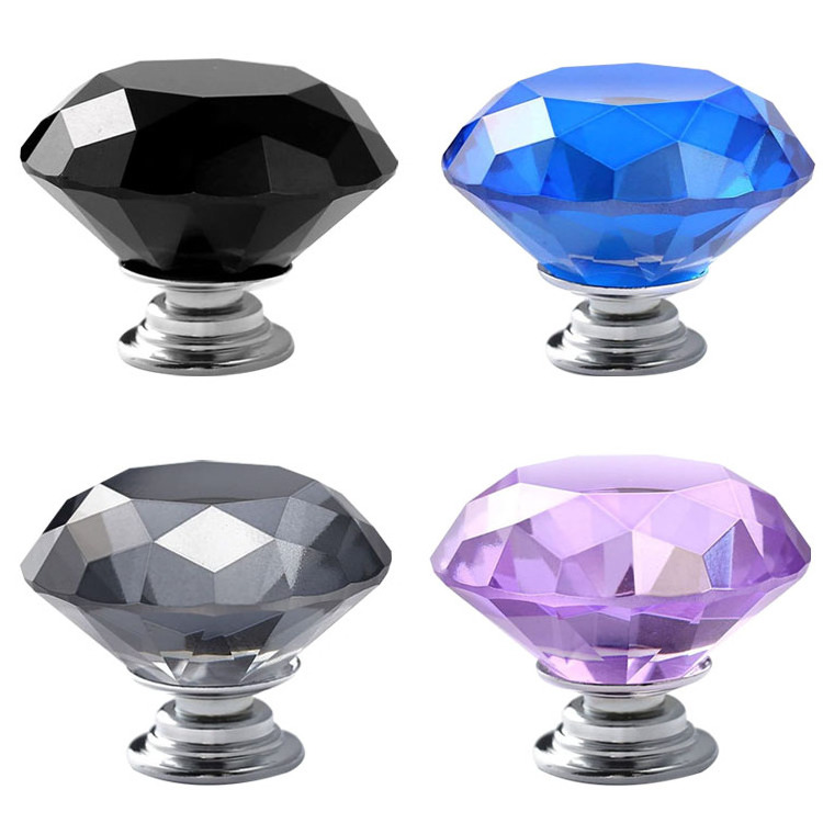 30mm Crystal Clear Glass Cabinet Dresser Knobs Diamond Shape Drawer Door Chrome Glass crystal handles knobs