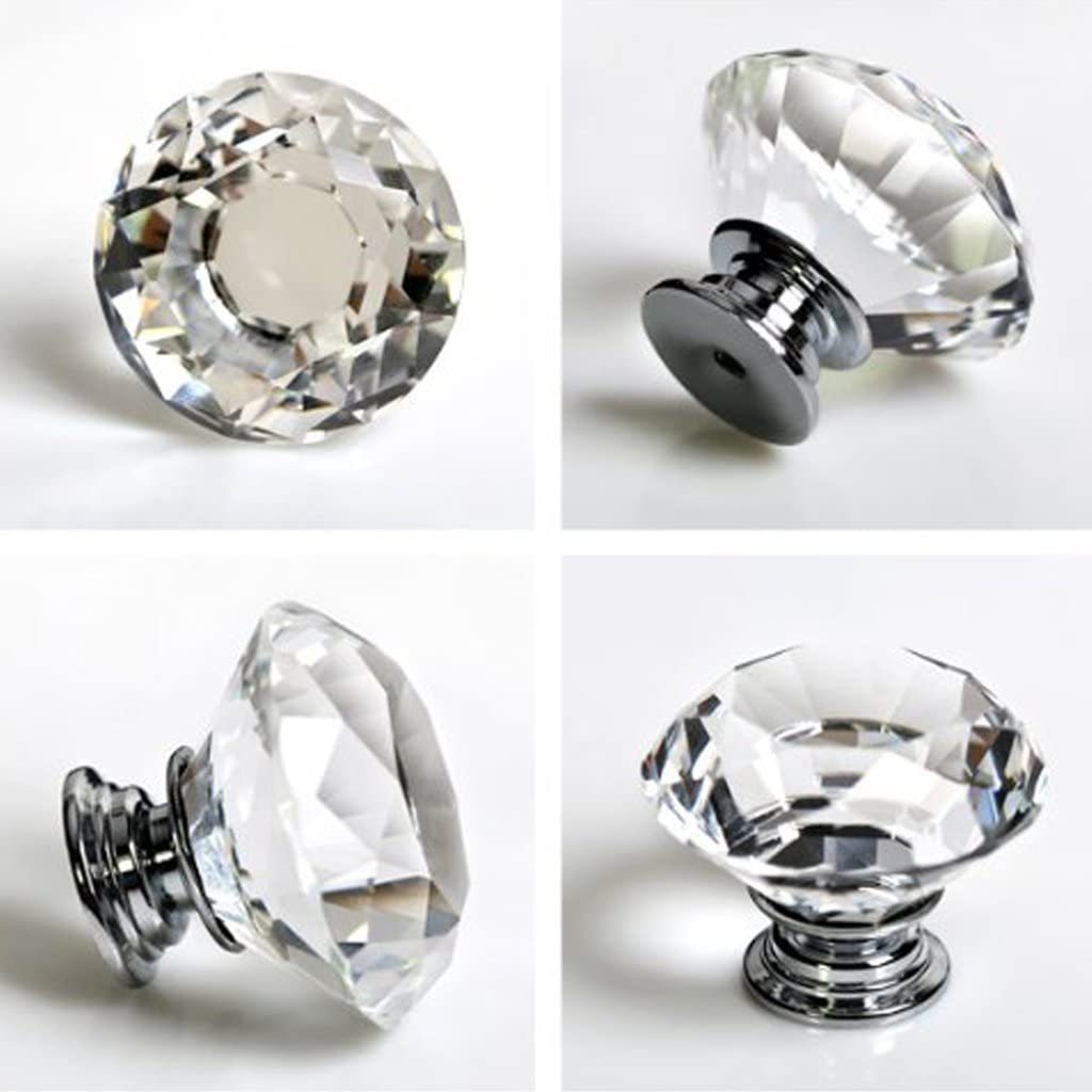 30mm Crystal Clear Glass Cabinet Dresser Knobs Diamond Shape Drawer Door Chrome Glass crystal handles knobs