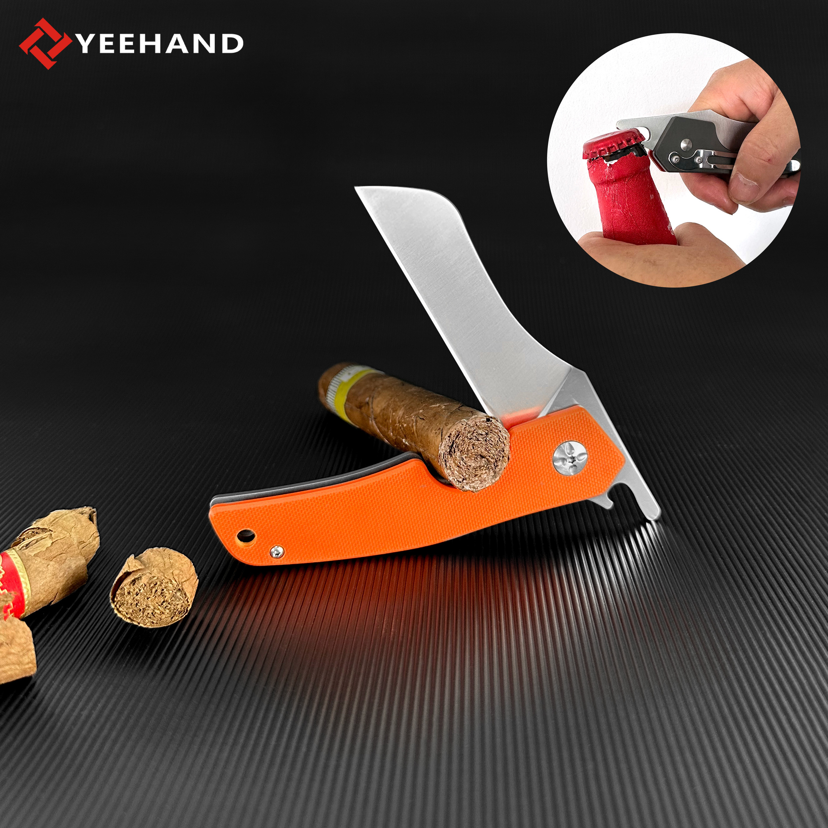 High quality  titanium handle cigar cutter folding knife with bottle opener custom cigar cutter