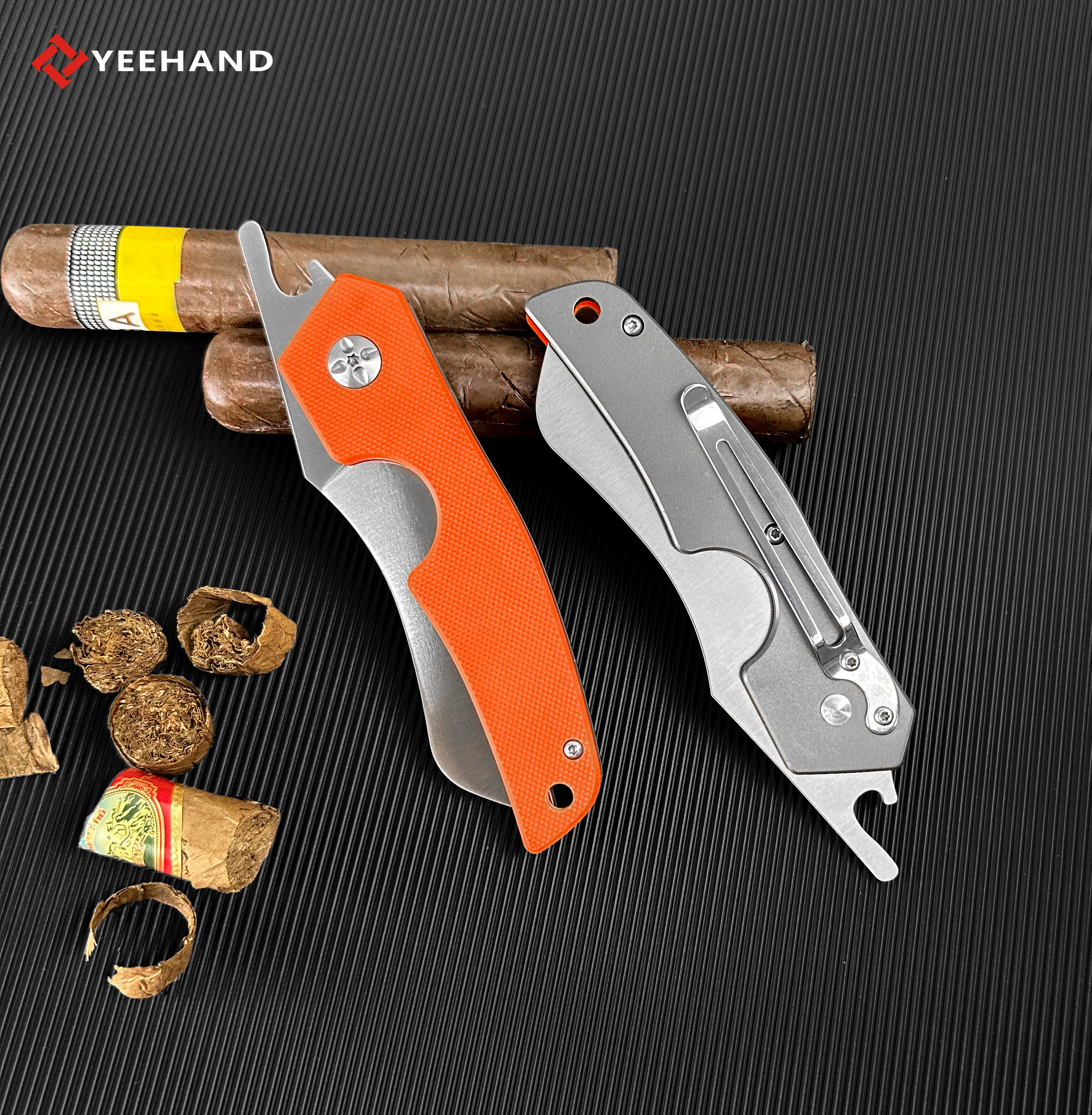 High quality  titanium handle cigar cutter folding knife with bottle opener custom cigar cutter