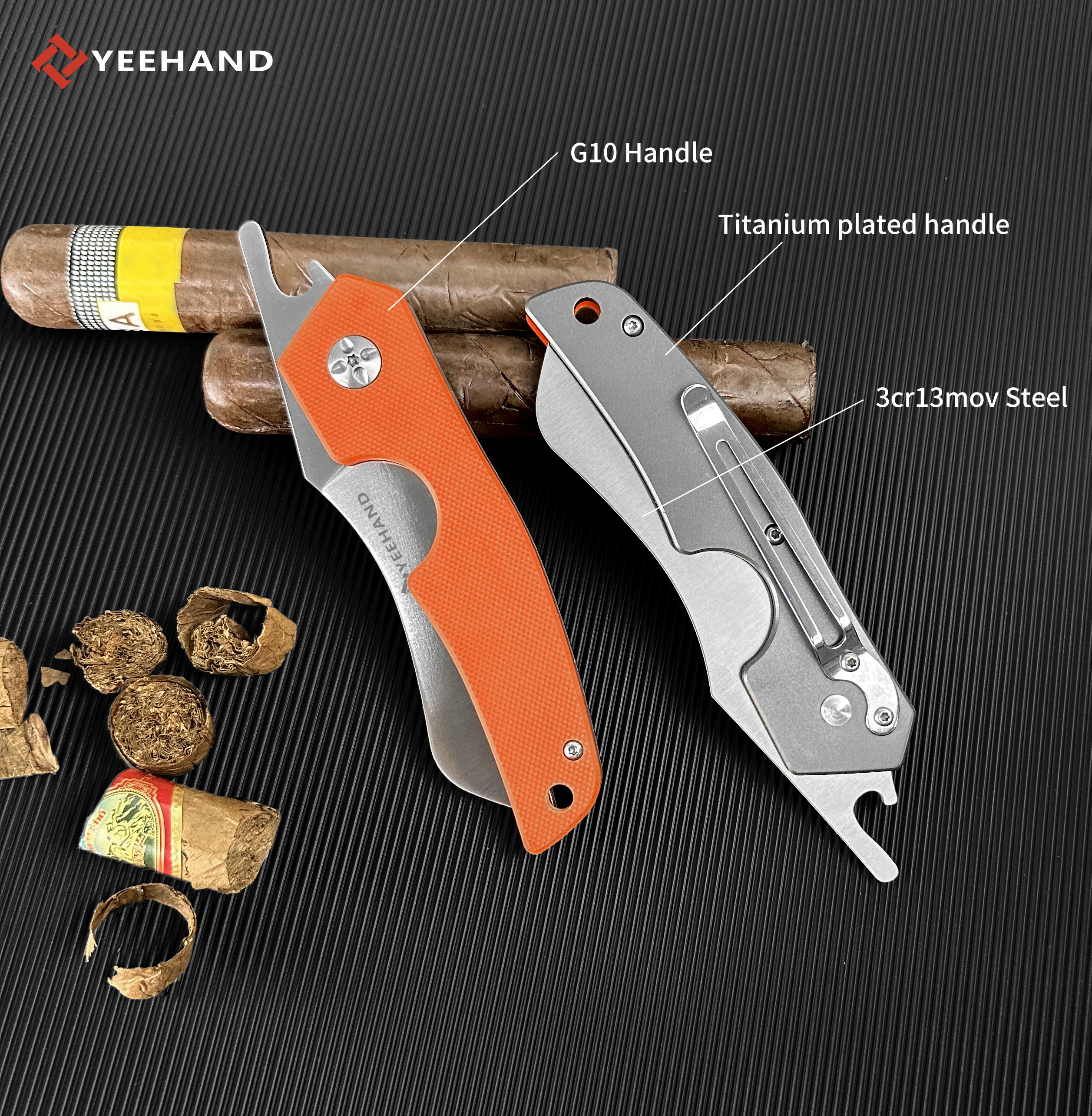 Personalized  high end orange cigar cutter folding knife cigar multi tool cutter