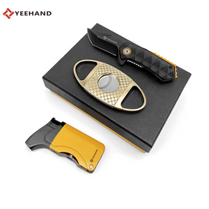 Custom stainless steel cigar lighter and cutter portable cigar cutter luxury set lighter cigar accessory set