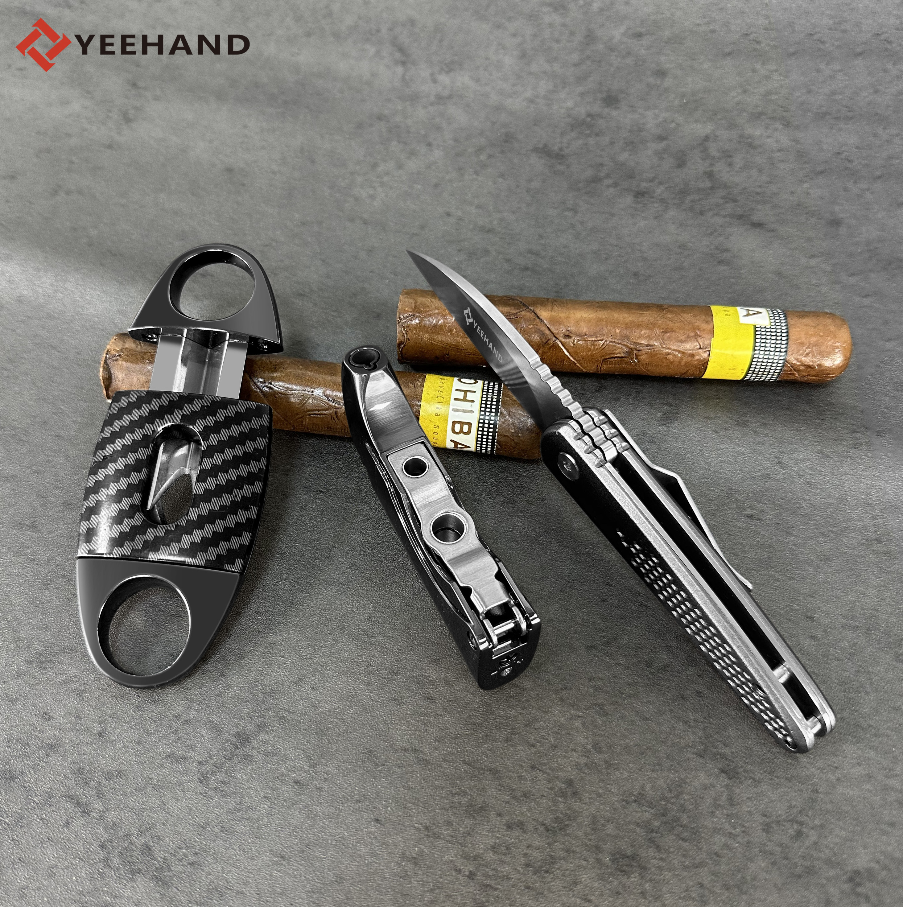 Hot selling cigar lighter and cutter set cigar cutter with knife and lighter