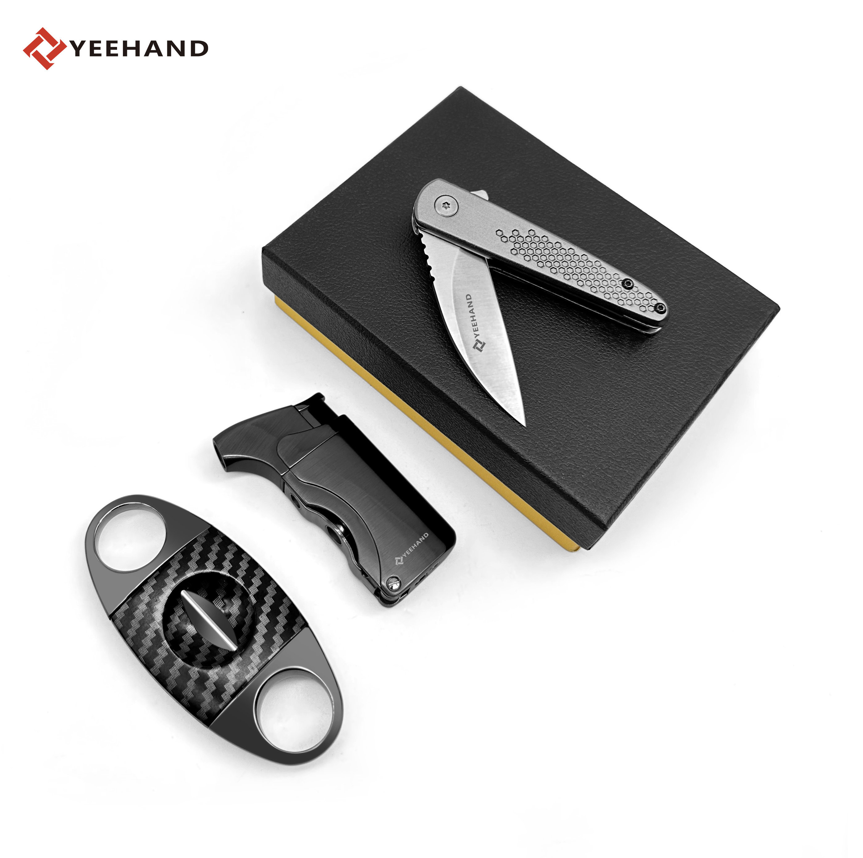 Hot selling cigar lighter and cutter set cigar cutter with knife and lighter