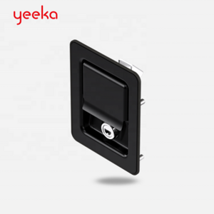 Cabinet hardware Yeeka 1702-10A-10 paddle latch with padlock, housing black powder coated, panel lock