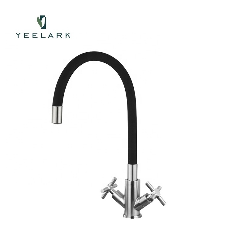 Stainless Steel 304 Manufacturer Two Handle Brushed Finished Water Kitchen Faucet Tap