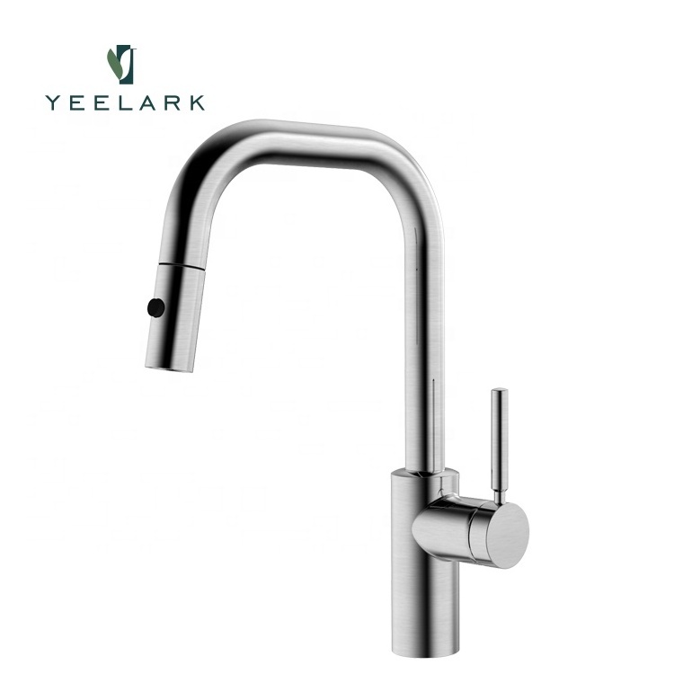 L Spout Pull Down Kitchen Sink Faucet Tap with Concealed 2-function Stainless Steel Spray Head