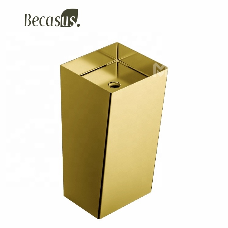 Rectangular Rose Gold Bathroom Sink  Luxury Standing Basin Stainless Steel Baroque Vanity Cabinet 304 Basin Pedestal Sinks