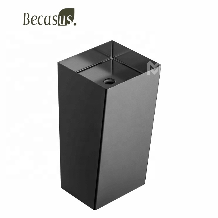 Rectangular Rose Gold Bathroom Sink  Luxury Standing Basin Stainless Steel Baroque Vanity Cabinet 304 Basin Pedestal Sinks